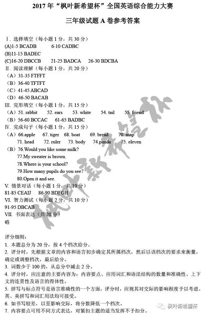 2017年全国英语综合能力大赛三年级试题A卷(图9)